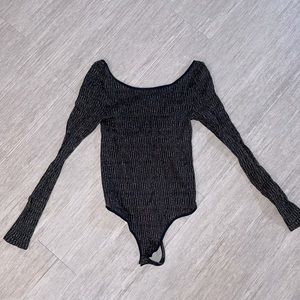 Free People - Shimmery Black Combo Bodysuit - Scooped Back - Size XS/S